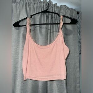 Pink lace trim tank top